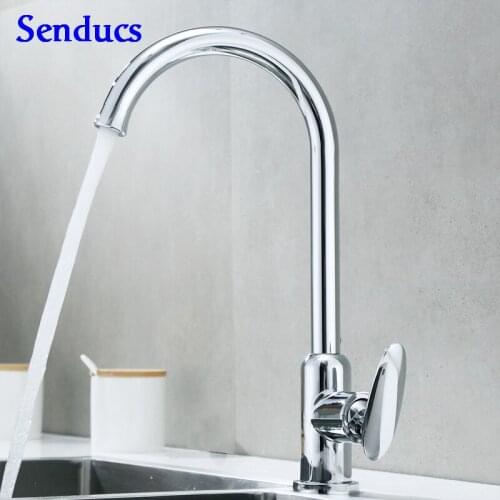 Chrome Kitchen Faucet Senducs SUS304 Stainless Steel Kitchen Sink Faucet Luxury Single Handle Kitchen Mixer Tap Hot Cold Faucet