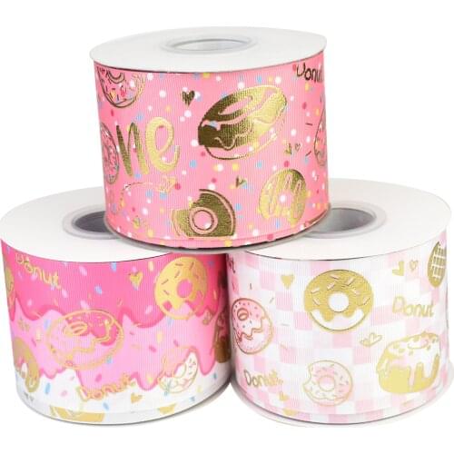 HSDRibbon 75mm 3inch hsd-design custom Donuts Pattern on Grosgrain Ribbon