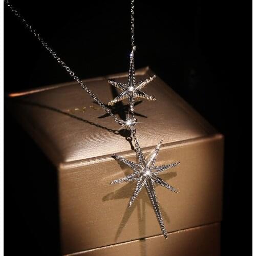 Exquisite Ladies Summer Jewelry Ladies Six-pointed Star Pendant Necklace 925 Silver Geometric Zircon Charm Necklace Gift