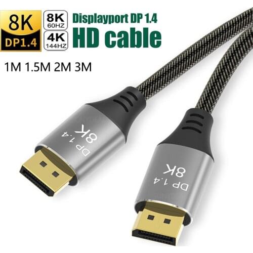 Display Port Cable 1.4 HD 8K 60Hz 7680x4320 Resolution 32.4Gbps Transmission 3m 2m 1m Nylon Braided DP Cable Cord for PC Laptop