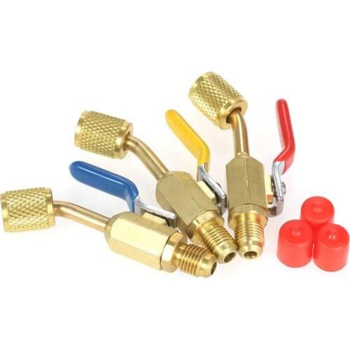 6 Pieces Air Conditioning Refrigerant Angled Compact Ball Valve 1/4 Inch For R410A R134A R12 R22 AC HVAC Charging Hoses Manifold