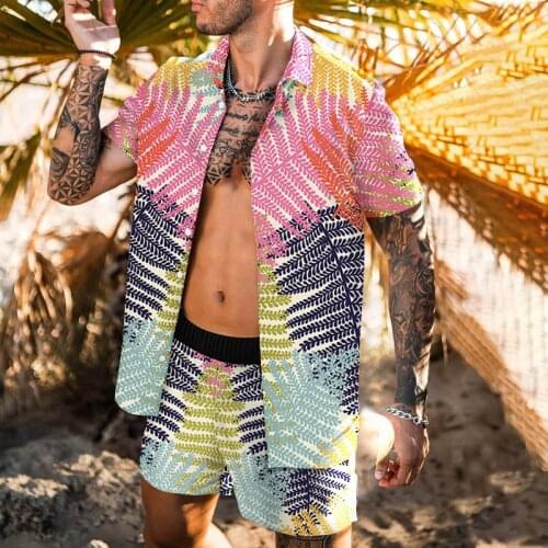 Couple Short Sleeve Loose Shirt Set Watermelon Coconut 3D Printing Fashion Casual Breathable Lapel XL Casual Fashion Streetwear