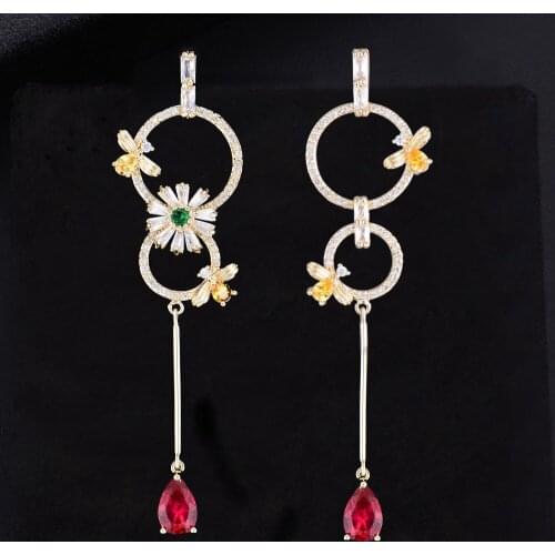 LARRAURI Cute korean Style Jewelry Girls Gifts Elegant Long Drop Women Earrings Trendy CZ Flower Crystal Water Drop Earring