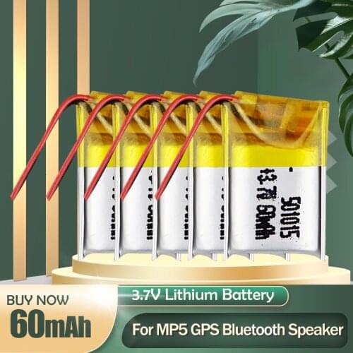 501015 3.7V 60mAh Lithium Polymer LiPo Rechargeable Battery For MP3 MP4 MP5 Bluetooth headset Hearing Aid GPS Locator Counter