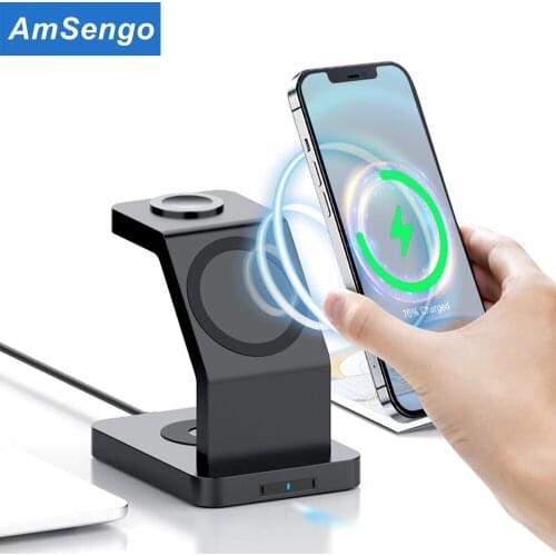 3 in 1 Wireless Charger 15W Fast Magnetic Holder Wireless Chargers Station For Magsafe 12 12Pro Max iWatch Headset Induction
