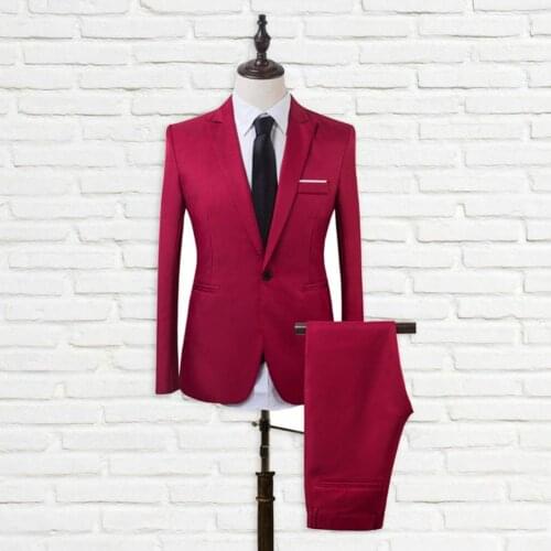 Fashion Men Suit Set Lapel Formal Stylish Solid Color One Button Pockets Blazer for Wedding Offices Dating Party Casual Suit