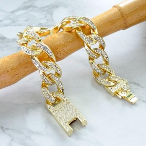 2021 Fashion Hip Hop Bling Iced Out Mens Rapper Bracelet Full Rhinestone Pave With Miami Cuban Link Chain for Jewelry Gift