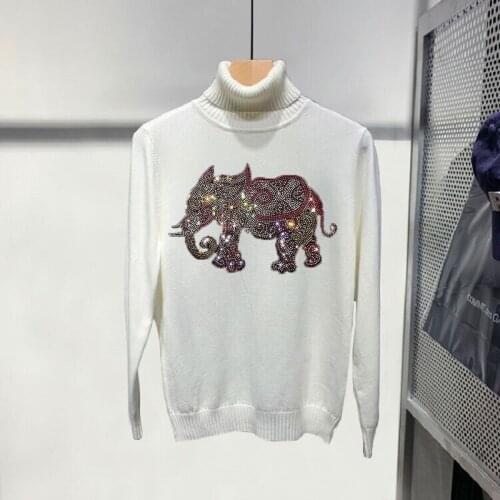 Autumn Winter Fashion Casual Warm Mens Turtleneck Sweater Elephant 3D Picture Sweatshirt Personality Slim Pullover