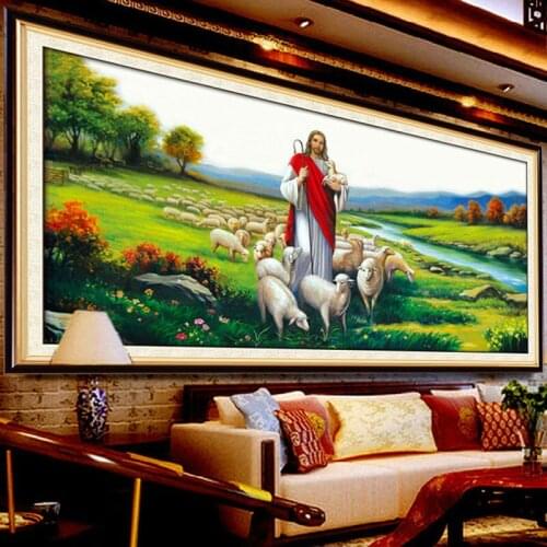 Needlework Jesus Sheep Diy Diamond Painting Cross Stitch Christian Round Drill Diamond Embroidery Cube Drilling Respect Picture