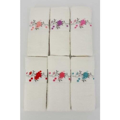 Kitchen Bathroom Embroidered Towel Set of 6 for Hand & Face Famous 100% Turkish Soft Cotton Fabric 30 * 50 cm Motif Set HG1