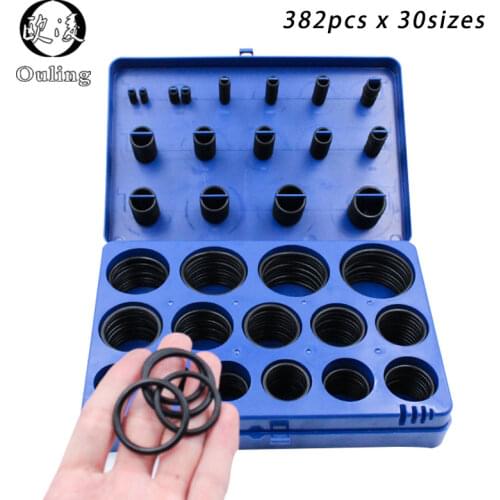 382pcs NBR O Rings Rubber Ring Kit 30Sizes Nitrile ORing Sealing O-rings Set Gasket Blue Assortment Kit Box Oil resistance Ring
