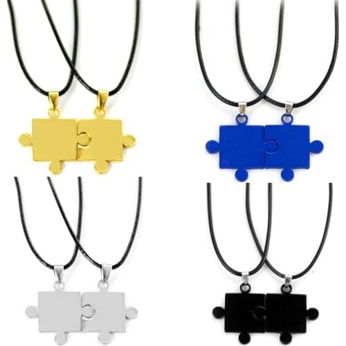 Autism Hope Jewelry 4 Color Puzzle Piece Pendant with Wheat Rope Chain Necklace Autism Awareness Jewelry
