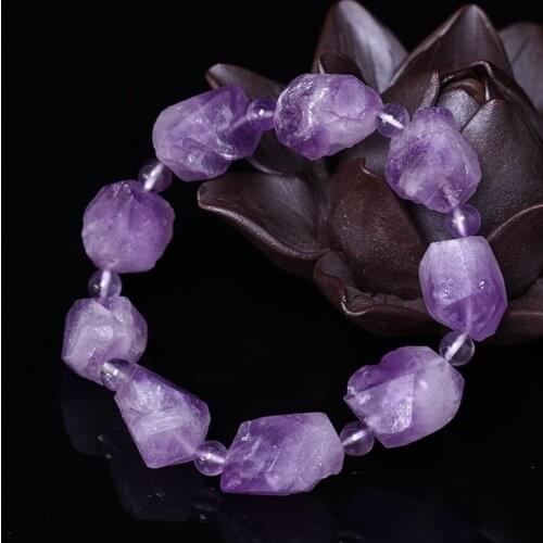 Handmade Weave Irregular Shape Natural Amethysts Stone Stretchy Bracelet Ethnic Style Jewelry
