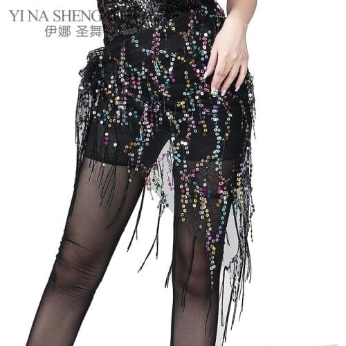 New Style Belly Dance Sequins Tassel Hip Scarf Indian Belly Dance Costumes Women Belly Dancing Practice Belt Triangle Hip Scarf