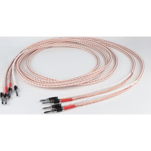 Pair 8TC OCC Copper Hi-end Speaker Cable With Banana Jack High Performance 16Core OCC Copper HIFI loudspeaker Wire