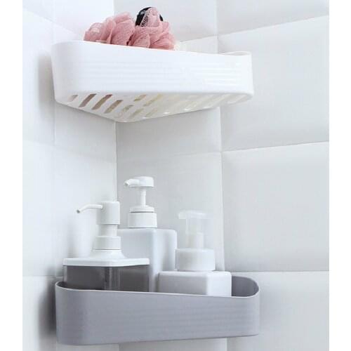 Plastic Suction Wall Corner Bathroom Shelf Suction Rack Organizer Cup Storage Home Bathroom Kitchen Shower Wall Shelf Dropship