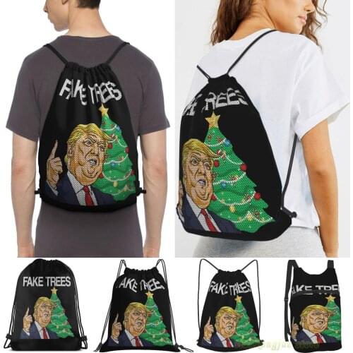 Fake Trees News Ugly Christmas Men Outdoor Travel Gym Bag Waterproof Drawstring Backpack Women Fitness Swimming Bag