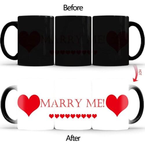 Proposal surprise Heat Sensitive Mug “Marry Me” Color Changing cup Ceramic Drinkware For Tea Milk Coffee Mugs BSKT-107