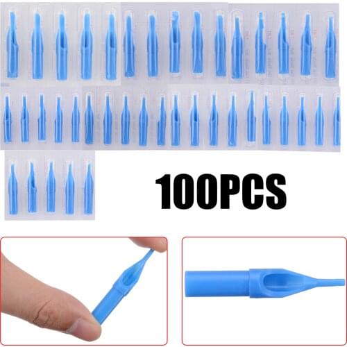 Professional 100pcs Disposable Mixed Sterile Tattoo Nozzle Tips Kit Needle Tube Blue 3RT, 5RT/7RT/9RD/3DT/5DT/7DT/5FT/7FT/9FT