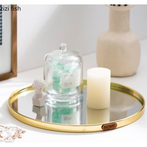 Simplicity Trays Decorative Mirror Glass Storage Tray Dressing Table Cosmetic Container Jewelry Dish Home Decoration Modern