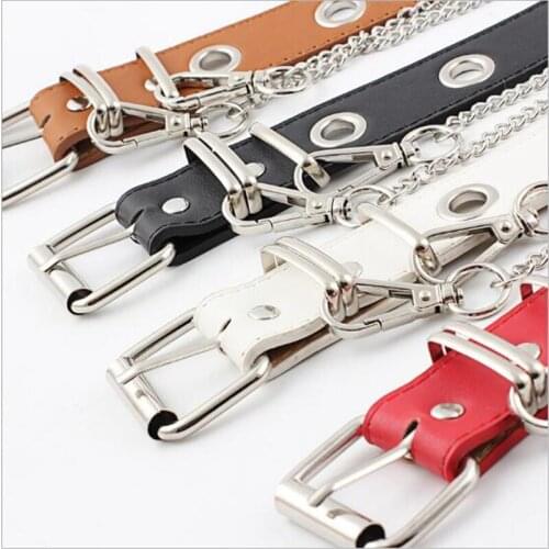 New Ladies Harajuku Long Grommet Duo Euramerican Belt with Pants Chain Women Casual Pin Buckle Waist Belts Girdle for Jeans