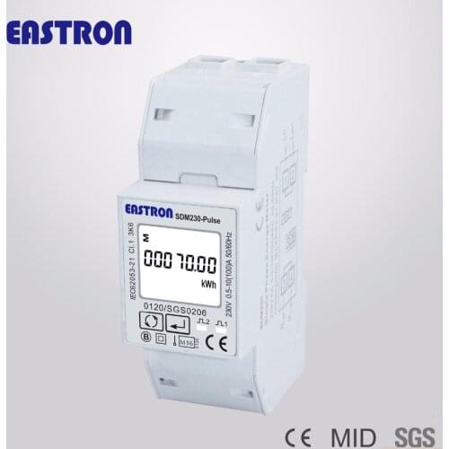 SDM230Pulse MID, 220/230V, 1 Phase 2 Wire, Max 100A Direcct Connect, Bi-directional, kWh,kVarh,kW,kVar,kVA,PF,Hz,dmd