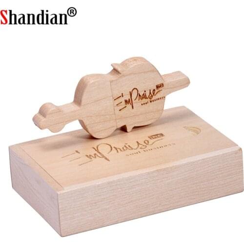 SHANGDIAN USB Flash drives Cello Pen drive128GB USB Stick 64GB Memory Stick Free custom logo Pendrive Wooden Box Violin U Disk