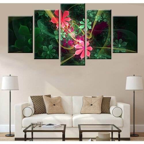 Modern HD Print 5 Panels Abstract Canvas Painting Beautiful Flowers Landscape Poster Wall Art Living Room Home Decor