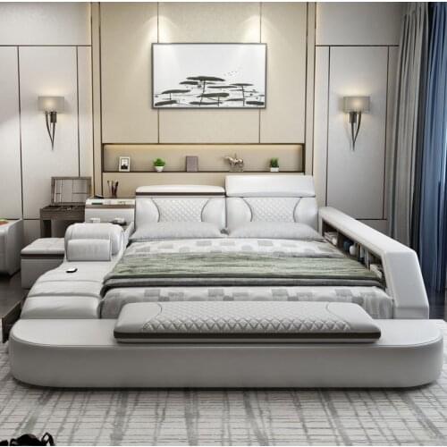 Tatami Wedding Double Smart Bed Frame With Dressing Table Bedroom Furniture спальня мебель Leather Bed кровать двуспальная