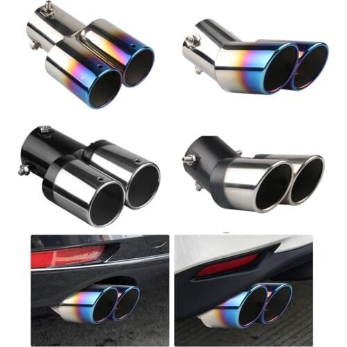 Universal Car Auto Round Exhaust Muffler Tip Stainless Steel Exhause 2 Outlet Slant Cut Car Tail Rear Chrome Pipe Throat Liner