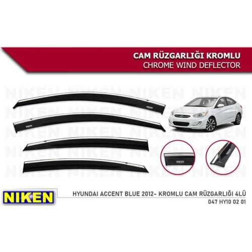 For Hyundai Accent Blue Wind Deflector With Chrome Rain Window Visor 2012 2013 2014 2015 2016 2017 2018 2019 2020 and 4 pieces