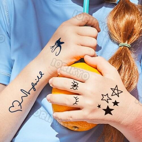 Small Star Temporary Tattoos For Kids Boy Girls Adult Women Men Black Letter Heart Tattoo Sticker Fake Eyes Hands Tatoos Finger