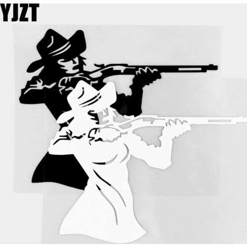 YJZT 14.0×15.3CM Sniper Cowboy Girl Classic Car Sticker Personality Vinyl Decals Car Exterior Decoration Black / Silver 20C-0278