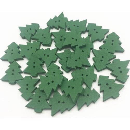 100pcs 22x23mm Green Wooden Christmas Tree Buttons Carving Wood Embellishment for DIY Art Craft Scrapbooking Wedding Decoration