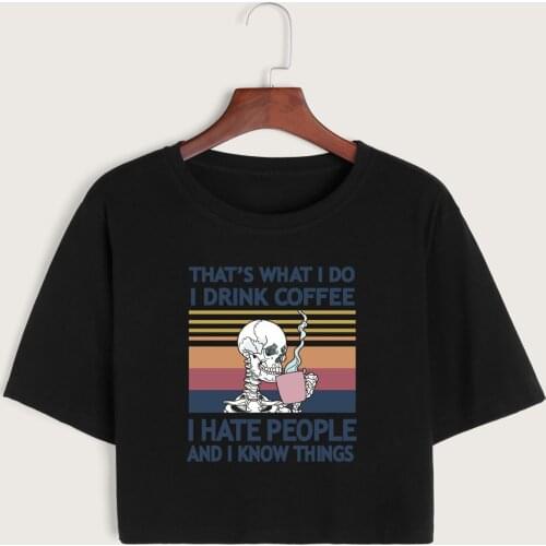 Thats What I Do Skellington Womens Crop Shirt Cropped T-Shirt Crop Top Tee Girls Summer Short Sleeve Cotton Graphic T-Shirts