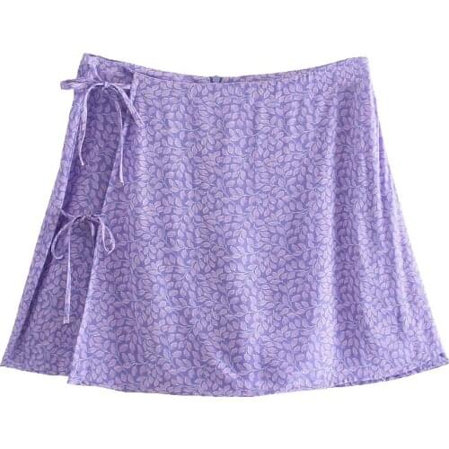 2021 Women Chic Fashion Side Ties Printed Shorts Skirts Vintage High Waist Back Zipper Female Skort Mujer