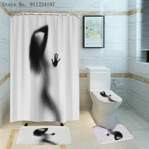 3D Sexy Body Printed Shower Curtain With Bath Rug Sexy Girl White Polyester Curtains Non-Slip Carpet Toilet Cover Shadow Series