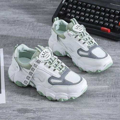 Spring Korean Platform Sneakers Women Shoes Thick Sole Dad Chunky Sneakers Leather Breathable Casual Vulcanize Shoes Woman 2021