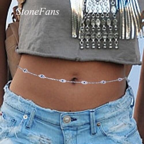 Stonefans Blue Evil Eye Waist Chain Ladies Sexy Body Jewelry Womens Crystal Decorations Bikibi Accessories 2021 Designer Luxury