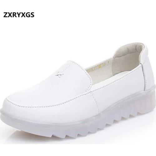 2021 Spring Top Cowhide White Nurse Shoes Women Flats Soft-soled Non-slip Comfortable Shoes White Casual Shoes Shoes Size 33-42