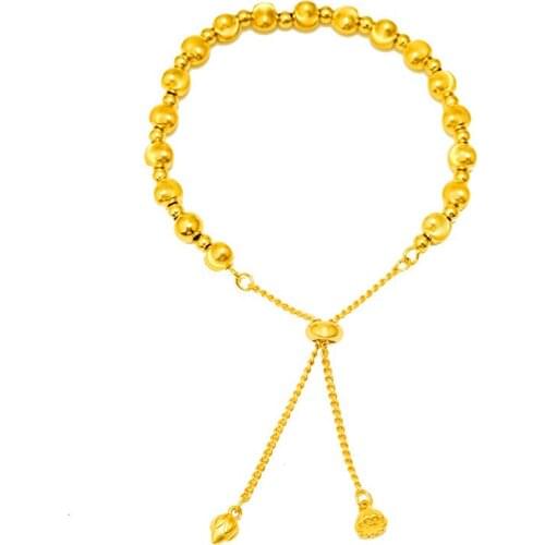 2021 Vintage 24K Gold Color Couple Bracelet on Hand Charm Beads Bangles Lotus Chain Bracelets for Women Lucky Wedding Jewelry