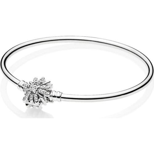 Authentic 925 Sterling Silver Moments Dazzling Fireworks Fashion Bangle Fit Pandora Women Bead Charm Bracelet Gift DIY Jewelry