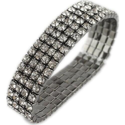 4 Colors 2017 New Fashion Black Full Shining Crystal Four Row Stretch Bangles For Women Gift Cuff Bracelets Wedding Jewelry