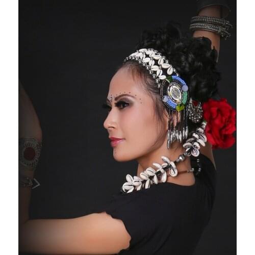 Handmade ATS Tribal Belly Dance Accessories Dance Headpiece Women Headbands Belly Dance Tassel Conch Hair Band Performance