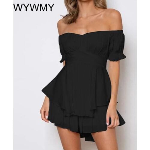 WYWMY Solid Color Ruffle Women Rompers Sexy Off Shoulder Jumpsuit Female 2021 Summer Fashion Short Sleeve Women Rompers Bodysuit