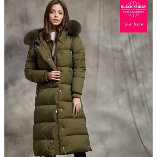 Winter new fashion brand 90% white goose down jacket female big natural fox fur collar hooded warm goose down coat wq409