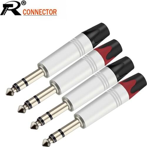 100PCS Stereo 6.35MM Jack 3 Poles 1/4 Inch Male Plug Soldering Wire Connector Aluminum Tube Audio Microphone Plug