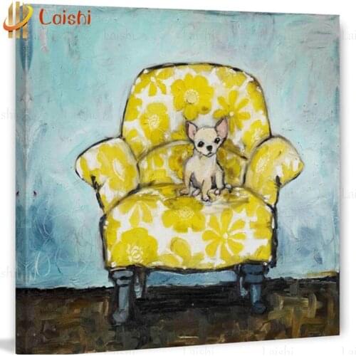 5D diamond painting Abstract doodle little yellow dog sitting on sofa full square round drill diamond embroidery home decoration
