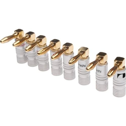 8PCS Nakamichi 4mm Right Angle 90 Degree Gold-Plated Banana Plug For Video Speaker Adapter Audio Connector