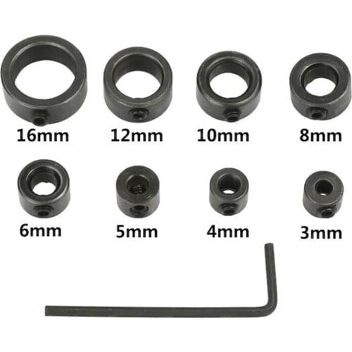 9pcs/set Drill Bit Depth Stop Collar Black Carbon Steel With Hex Wrench